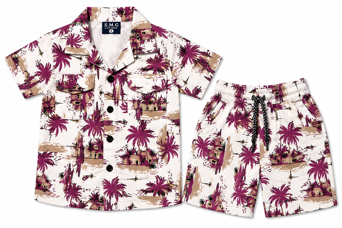 Boys Tropical Palm Print Button-Down Shirt and Shorts Set — lifestyle