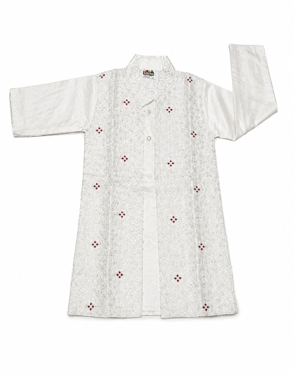 Boys Off-White Sherwani and Indo-Western Set with Jacket