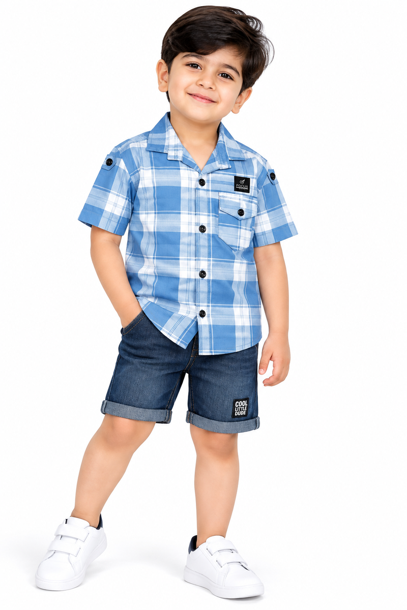 Boys Blue Checked Casual Shirt