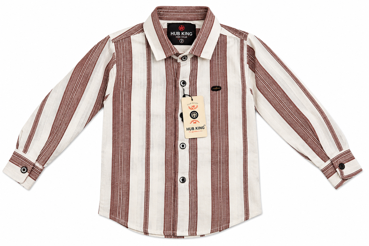 Boys Brown & Beige Striped Full Sleeve Casual Shirt — lifestyle