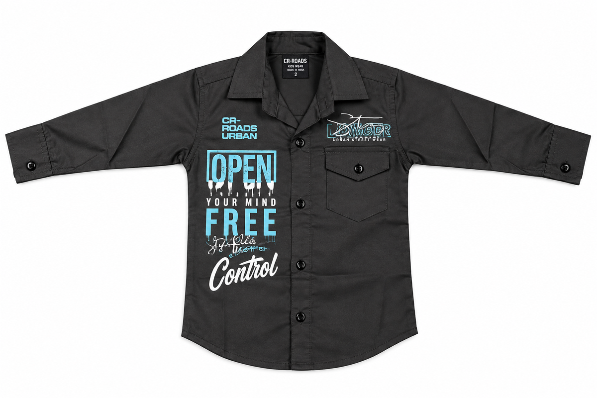 Boys Black Printed Casual Shirt — lifestyle
