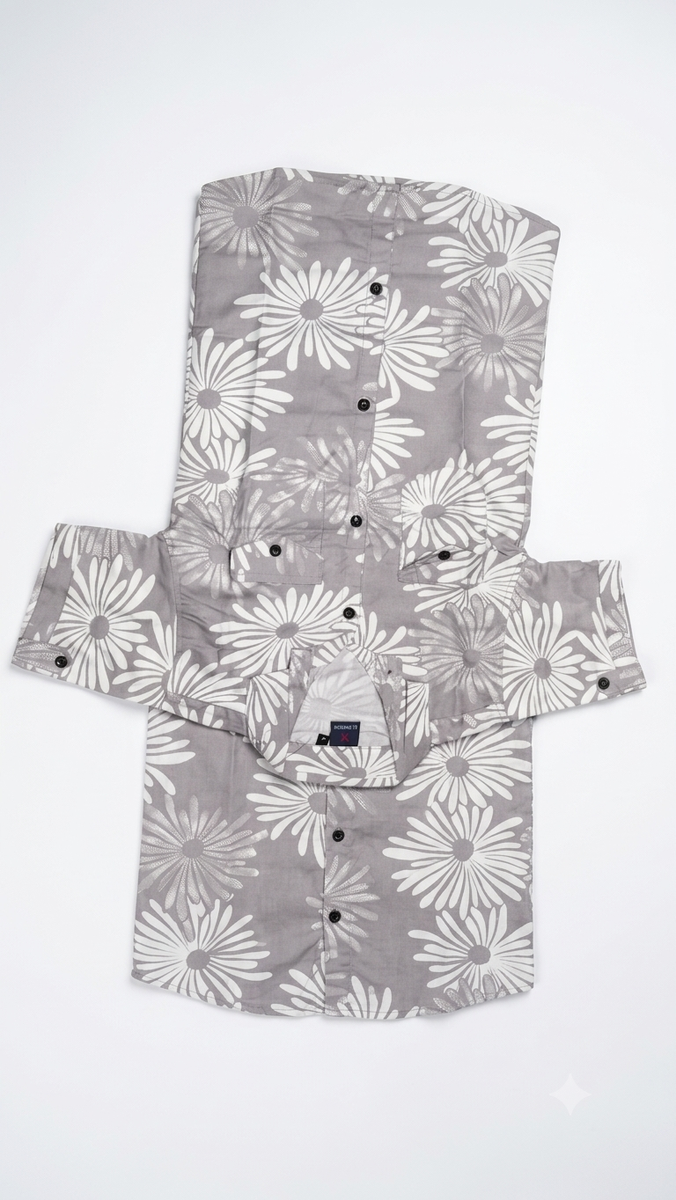 Grey Floral Printed Casual Shirt for Boys