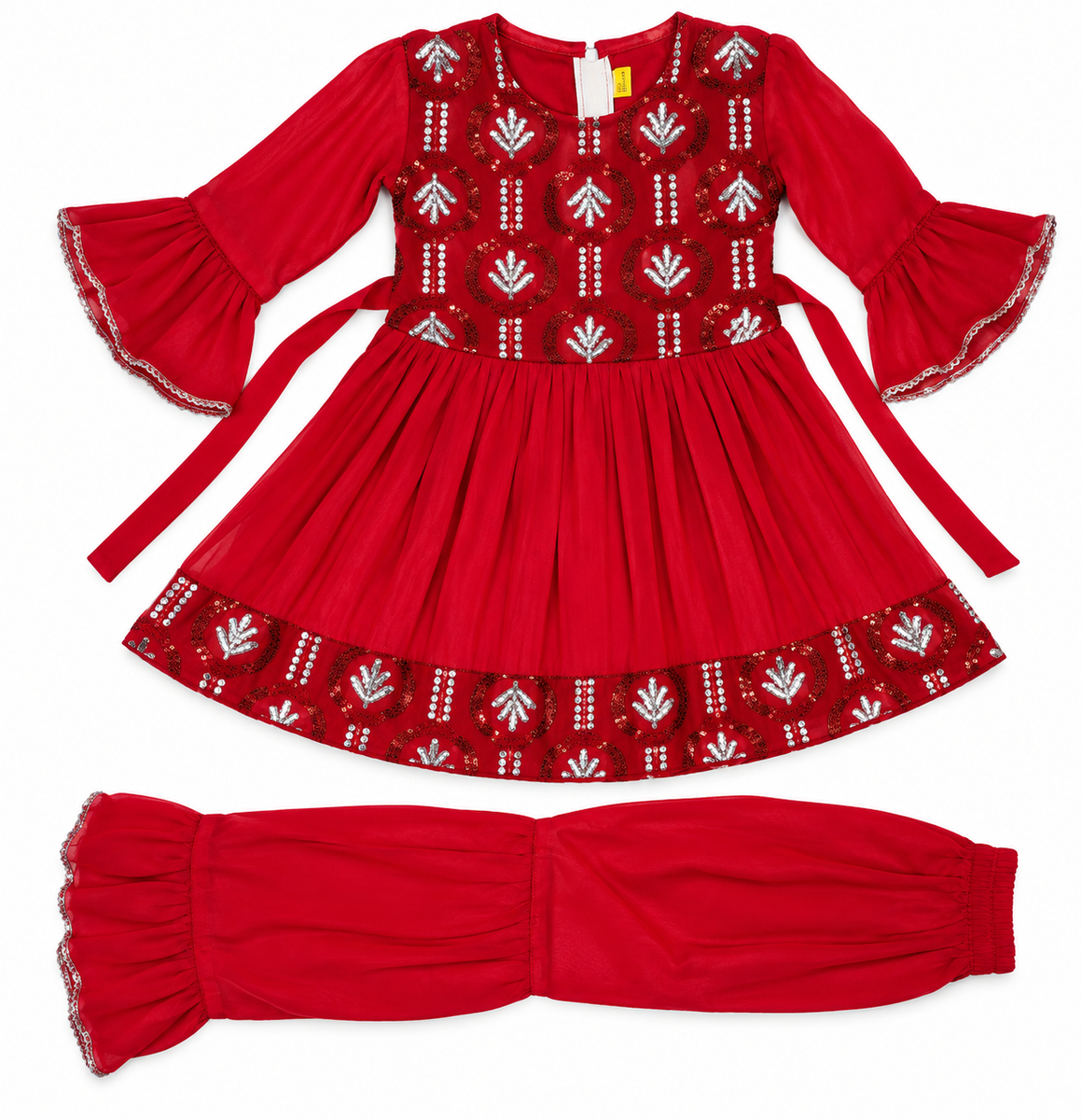 Festive Red Sequins Kurta with Sharara Set for Girls — lifestyle