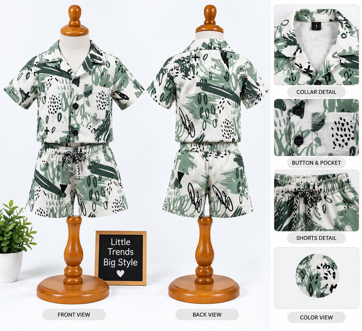 Boys Green Abstract Print Shirt and Shorts Co-ord Set — lifestyle