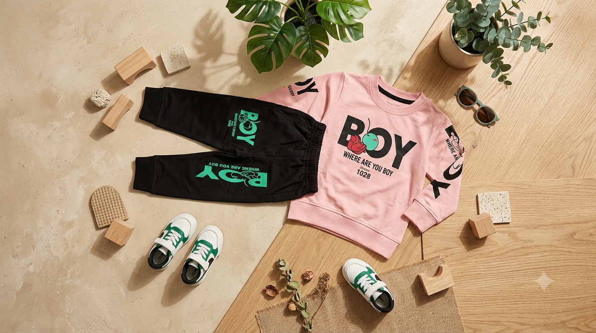 Boys Pink Graphic Sweatshirt and Black Jogger Set