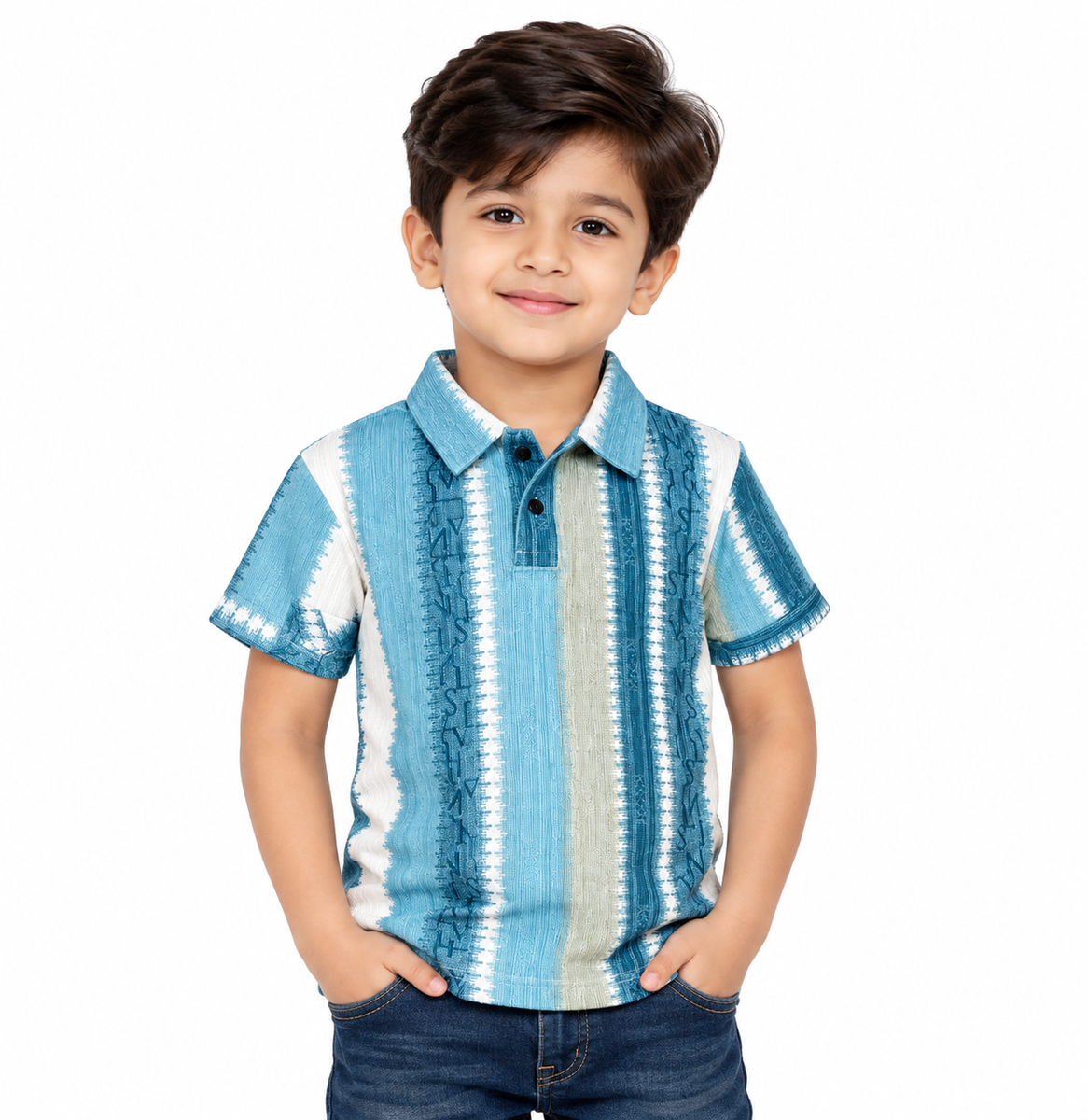 Blue Patterned Polo T-Shirt for Boys