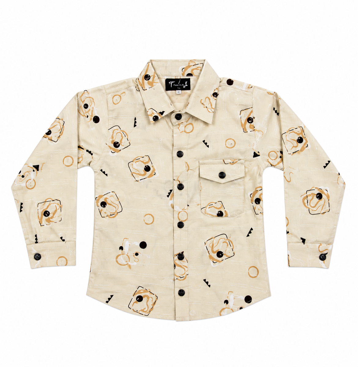 Boys Beige Printed Full Sleeve Casual Shirt — lifestyle