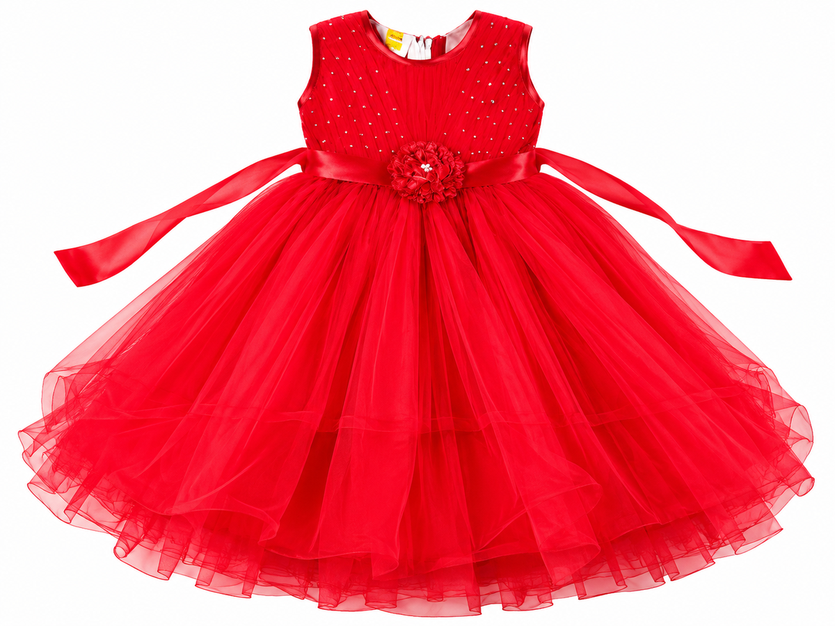 Gorgeous Red Net Party Frock for Girls