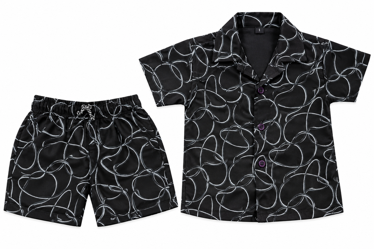 Boys Black Abstract Printed Shirt & Shorts Co-ord Set — lifestyle