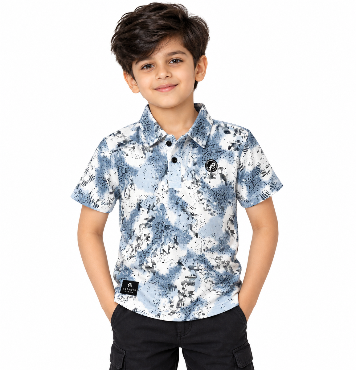 Boys Light Blue Abstract Print Polo T-Shirt