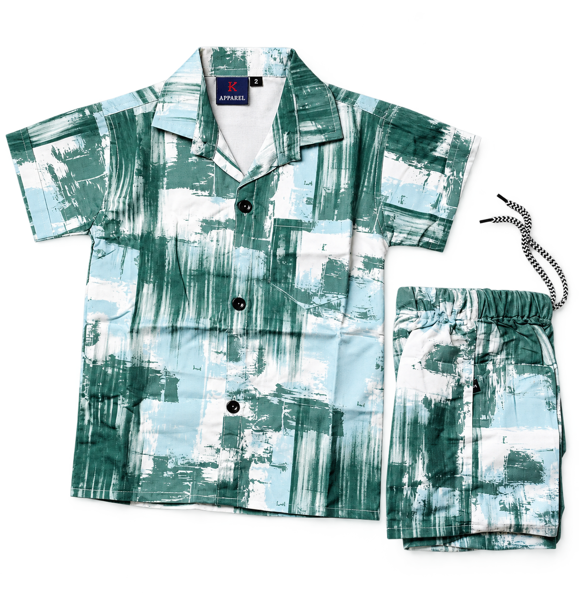 Boys Green Printed Shirt and Shorts Co-ord Set — lifestyle