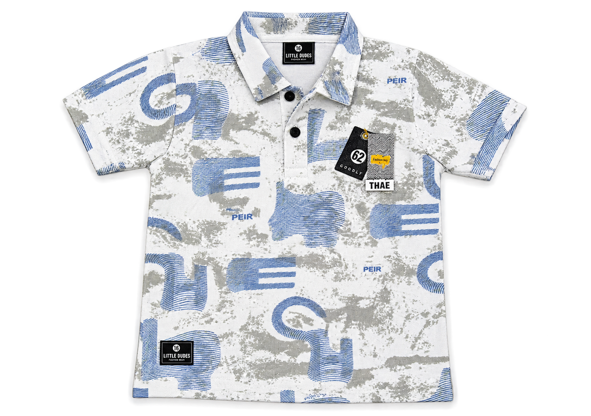 Boys Blue and White Abstract Print Polo T-Shirt