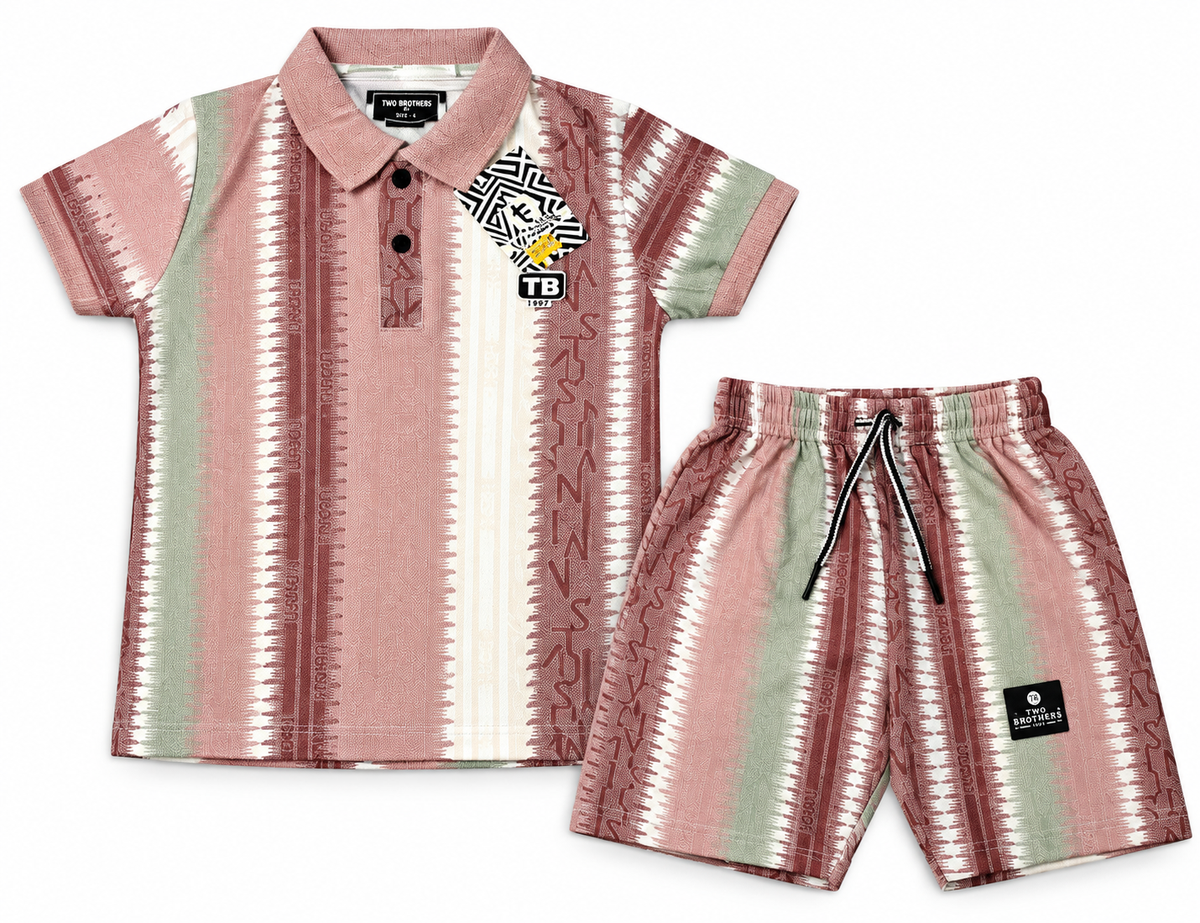 Little Trends Striped Polo T-Shirt and Shorts Set - Pink