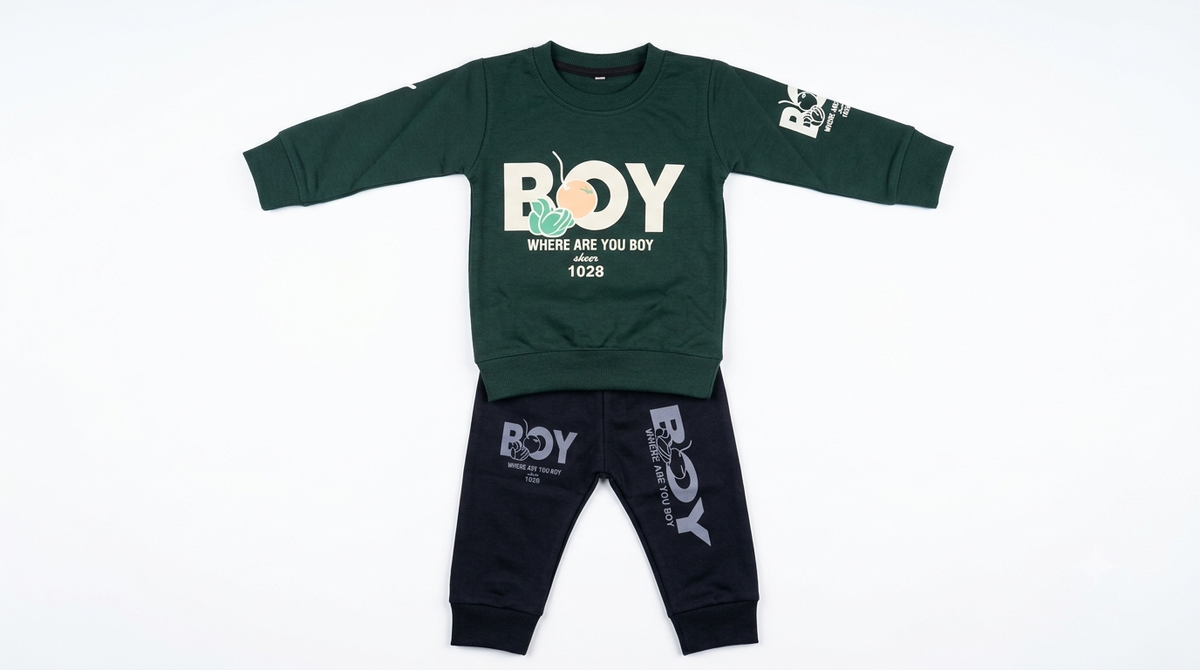 Dark Green Boy Graphic Sweatshirt and Jogger Set