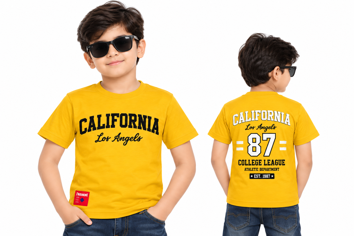 Boys Mustard Yellow California Graphic Print Cotton T-Shirt