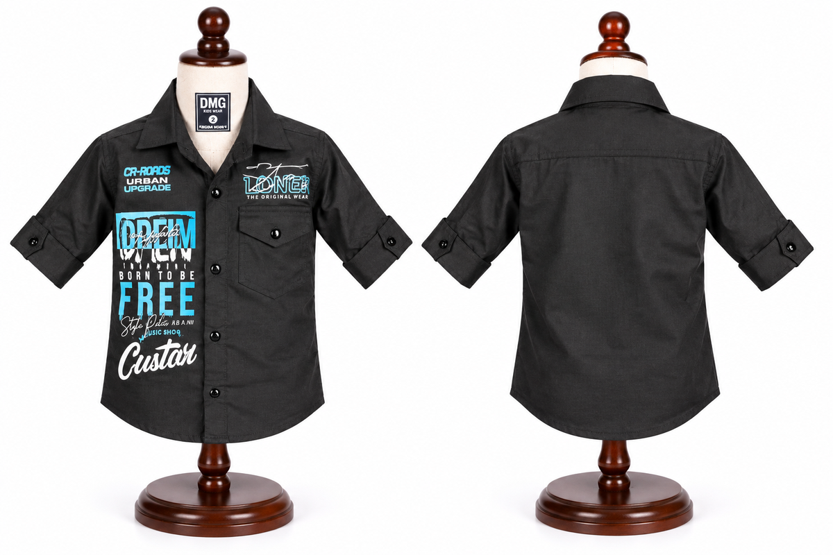 Boys Black Printed Casual Shirt