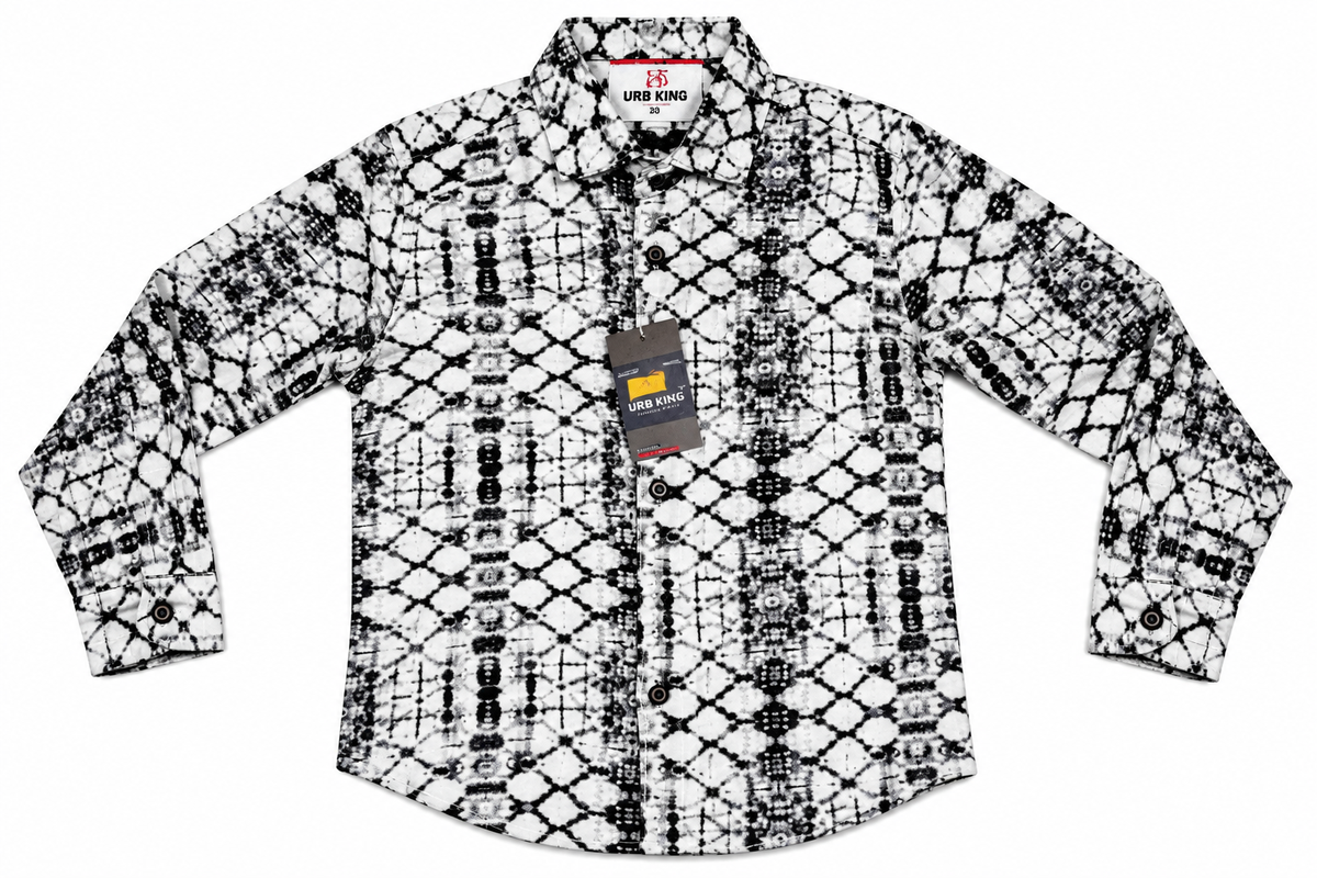 Boys Black and White Geometric Printed Casual Shirt — lifestyle