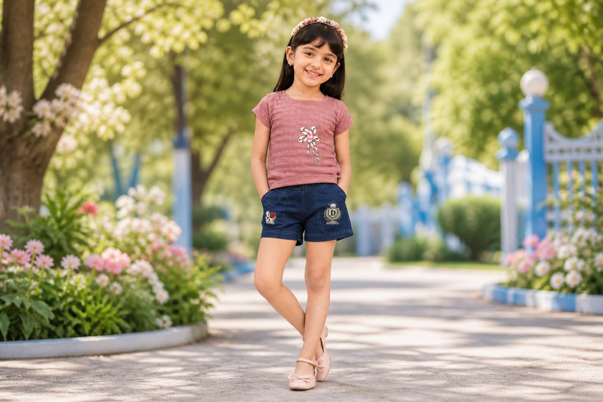 Pink T-Shirt with Denim Shorts Set