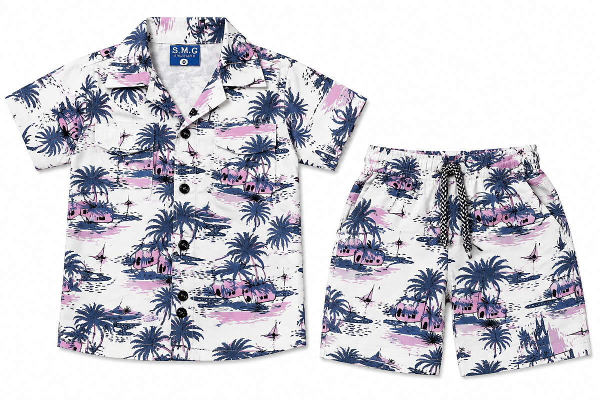 Boys Tropical Print Short Sleeve Shirt and Shorts Co-ord Set