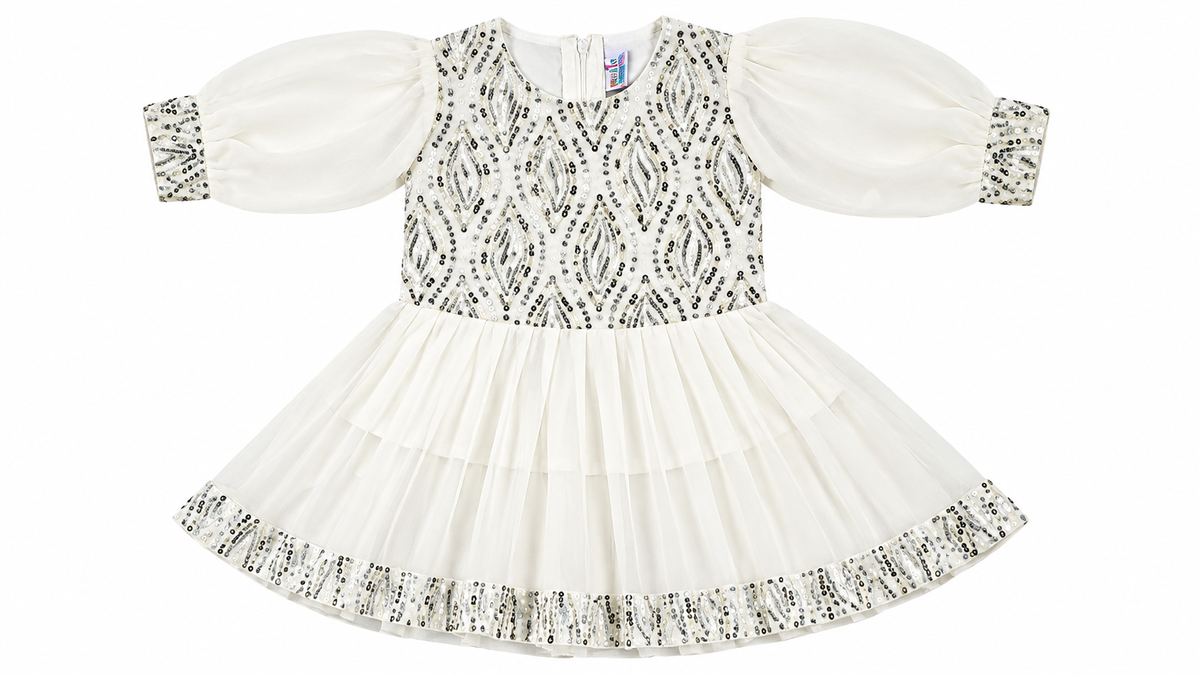 Ivory Sequin Embellished Peplum Kurti with Sharara Set