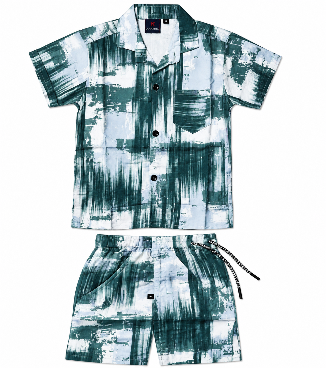 Boys Green Printed Shirt and Shorts Set — lifestyle