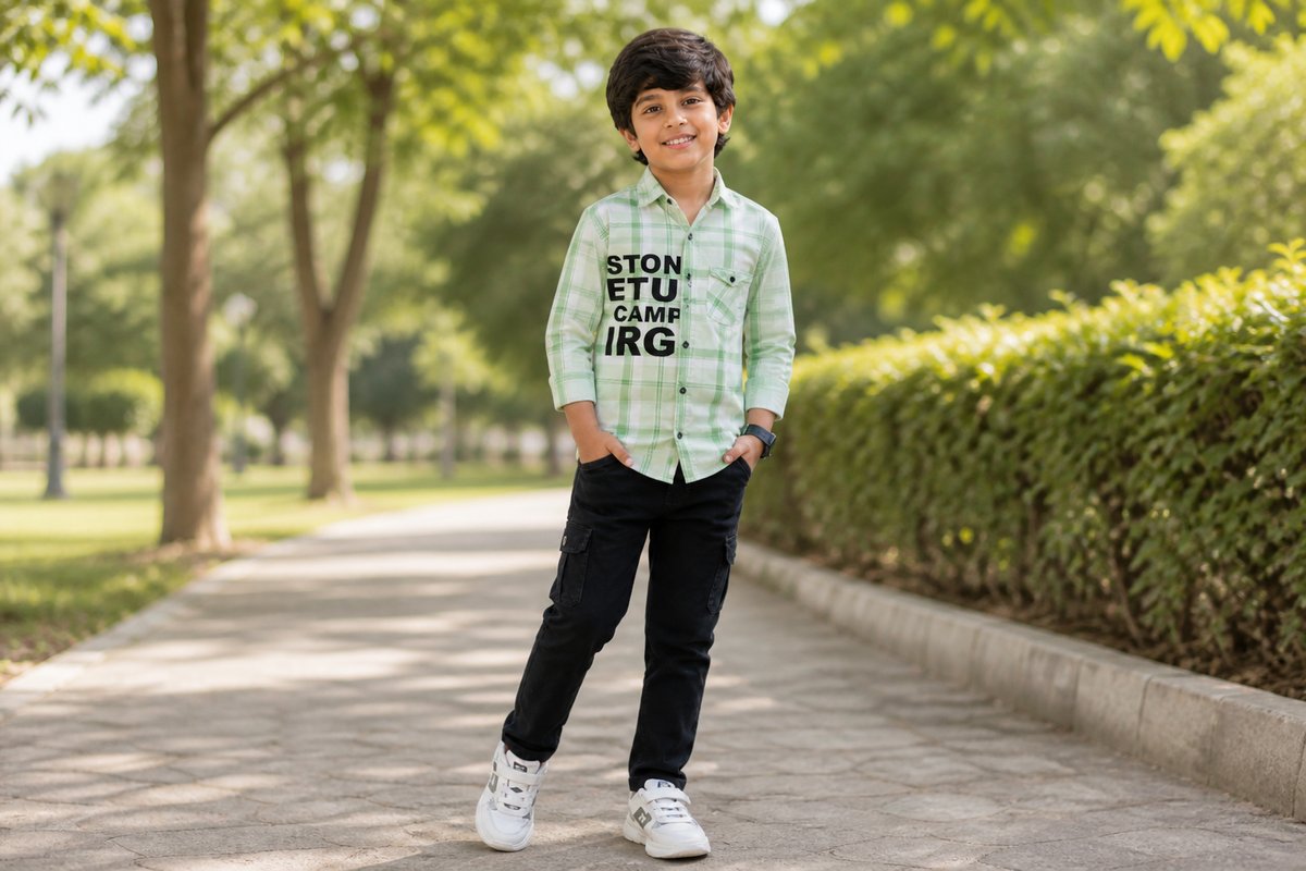 Boys Sage Green Checked Full-Sleeve Casual Shirt