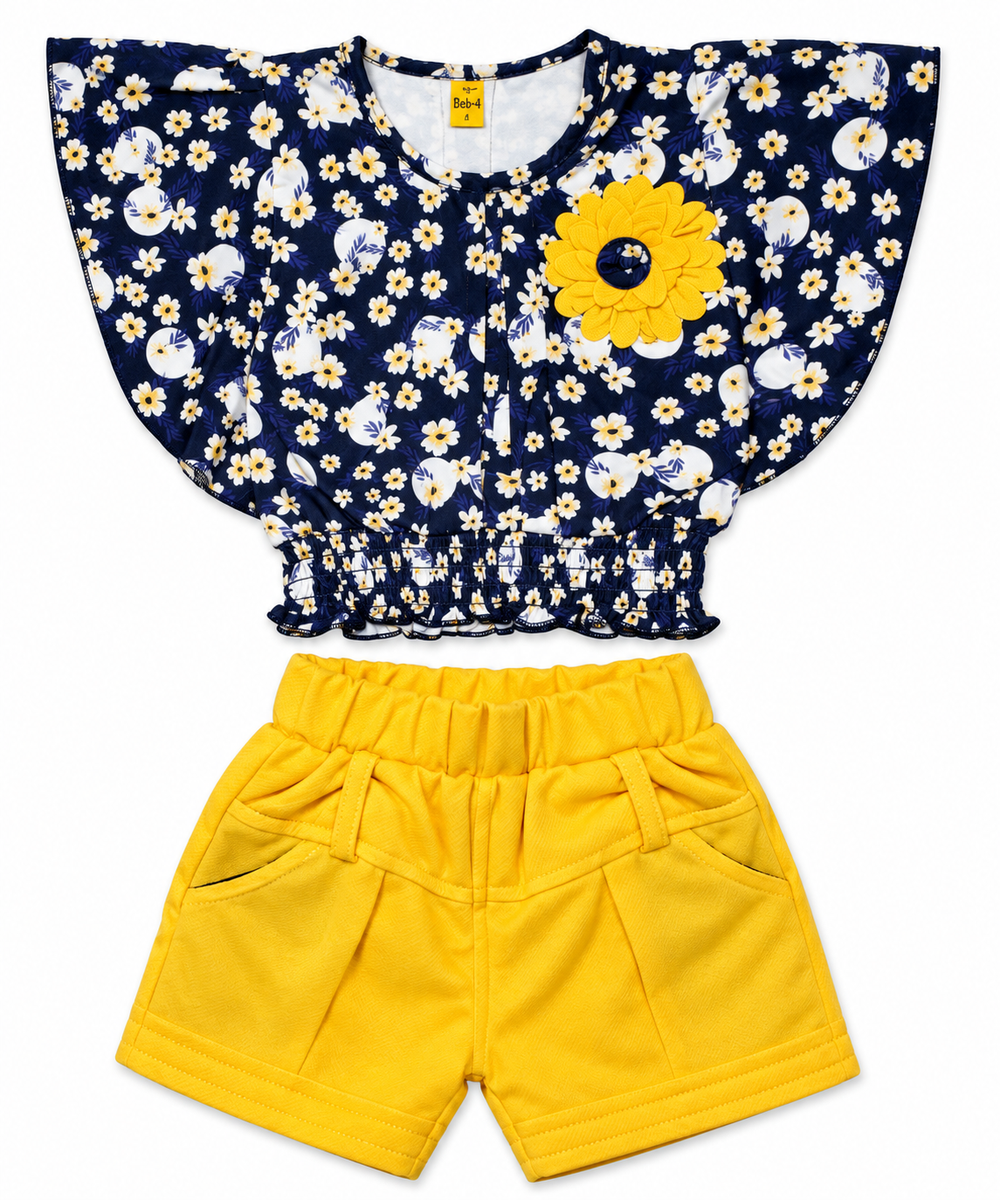 Floral Print Top with Yellow Shorts Co-ord Set — lifestyle