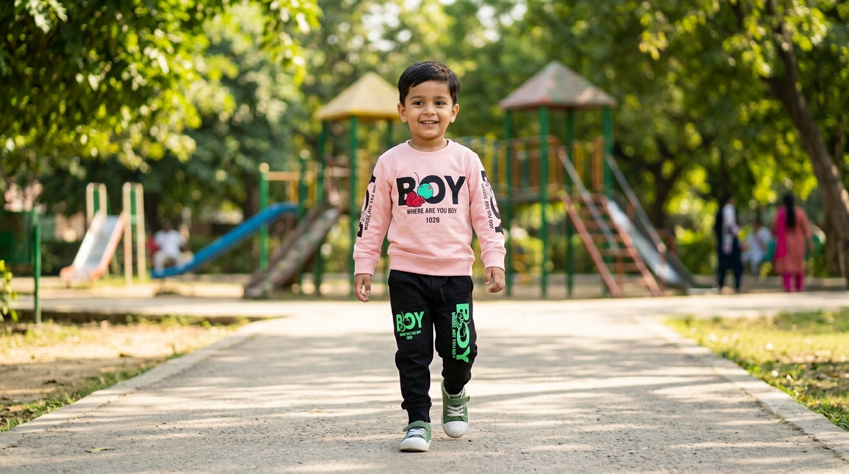 Boys Pink Graphic Sweatshirt and Black Jogger Set