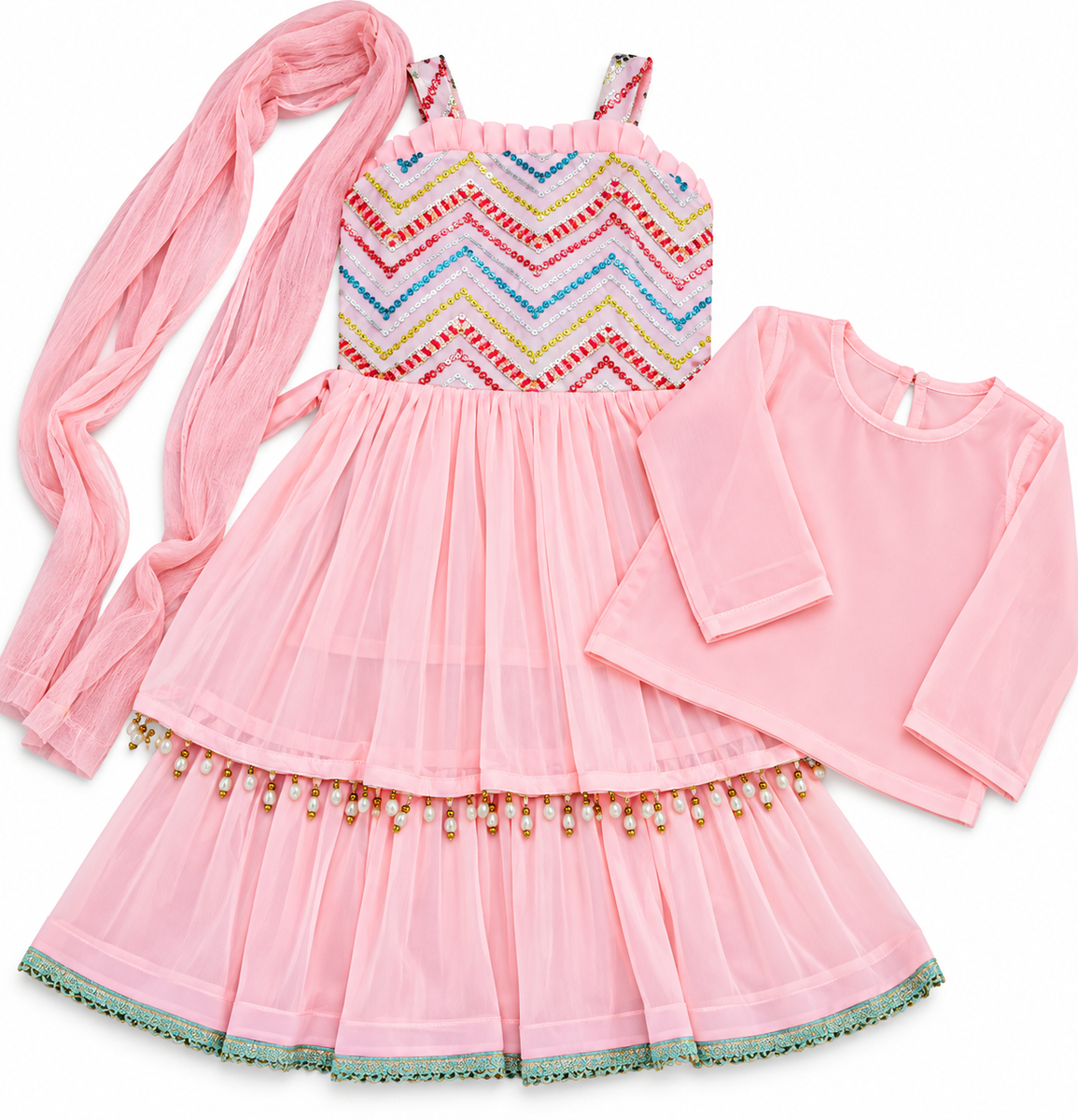 Pink Embroidered Sharara Set with Dupatta