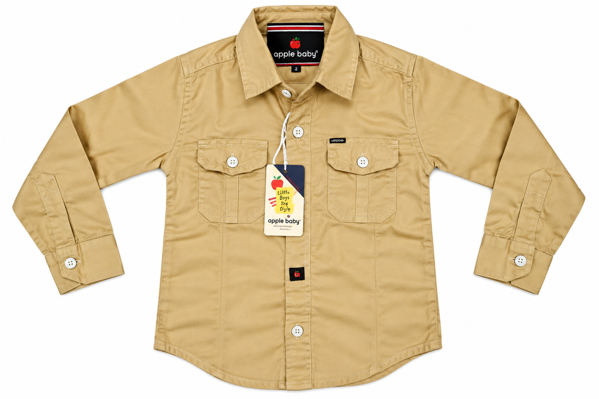 Boys Khaki Full Sleeves Utility Cotton Casual Shirt — lifestyle