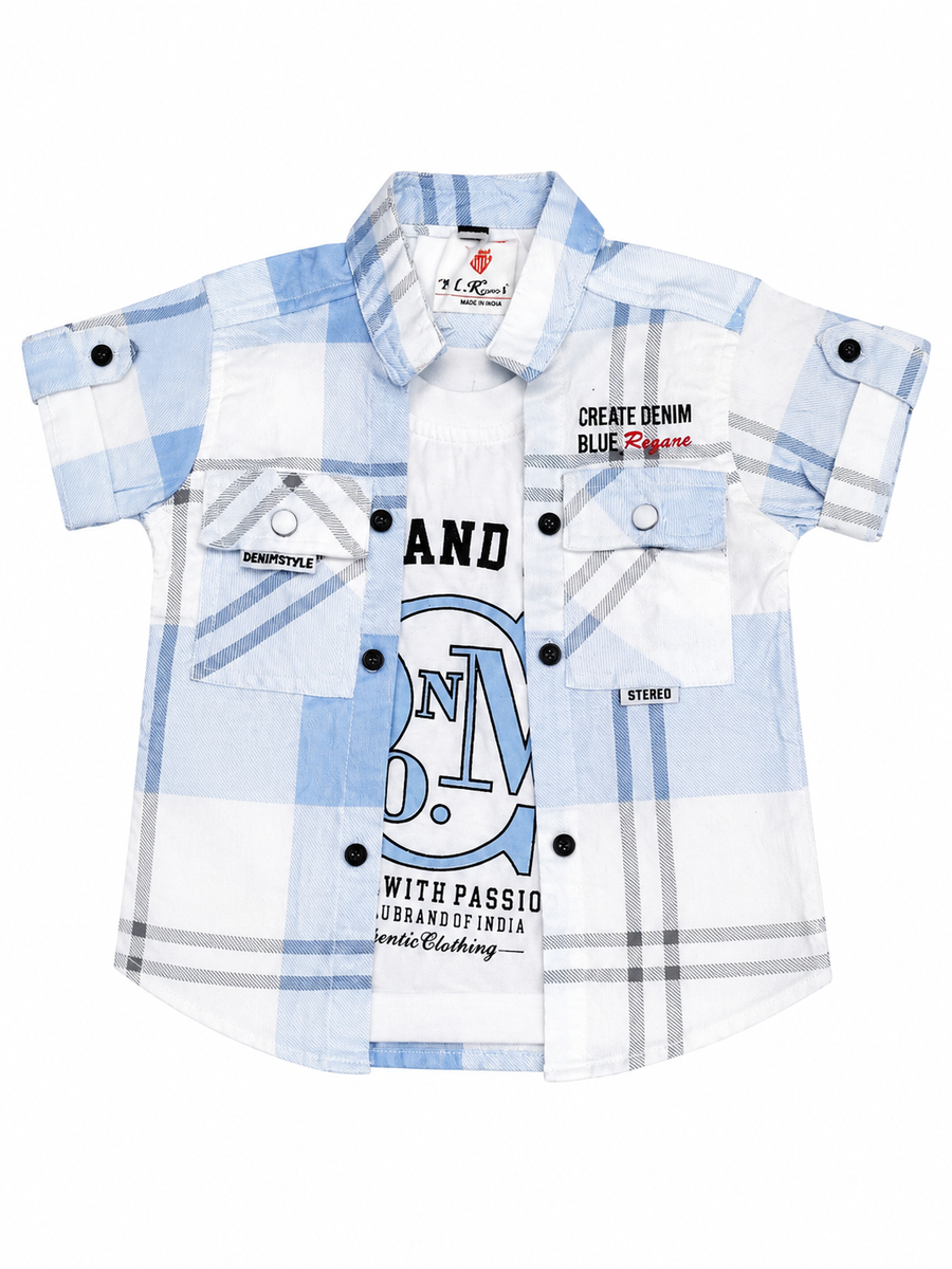 Boys Blue & White Plaid Shirt with Inner T-Shirt — lifestyle