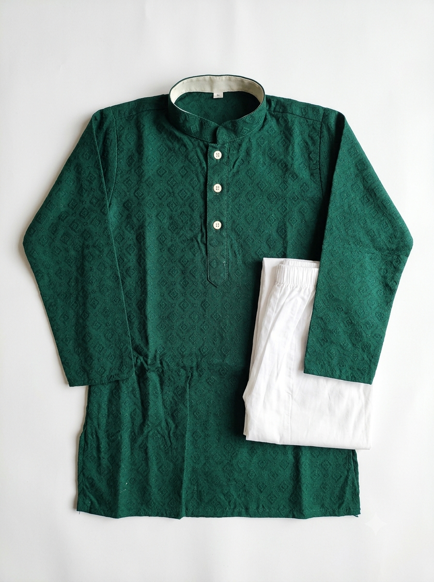 Boys Festive Green Kurta Pajama Set