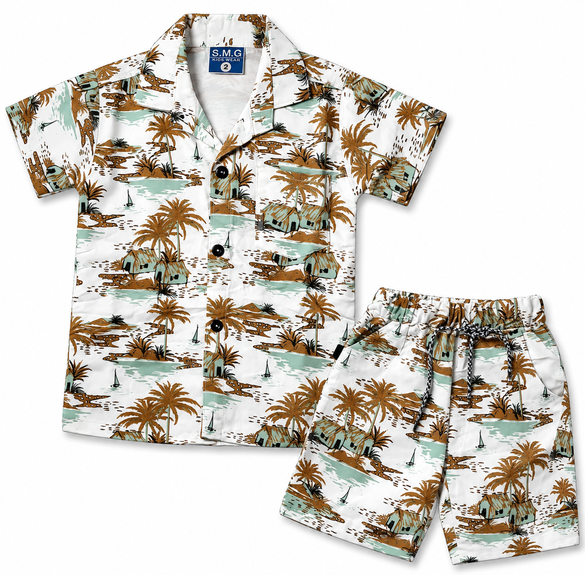 Boys Tropical Palm Print Shirt and Shorts Co-ord Set