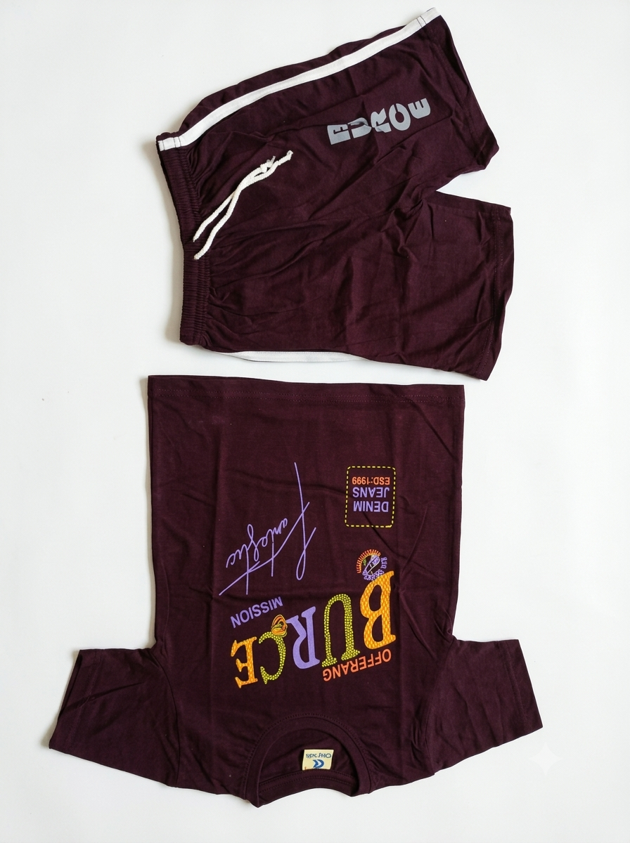Maroon Printed T-Shirt and Shorts Co-ord Set
