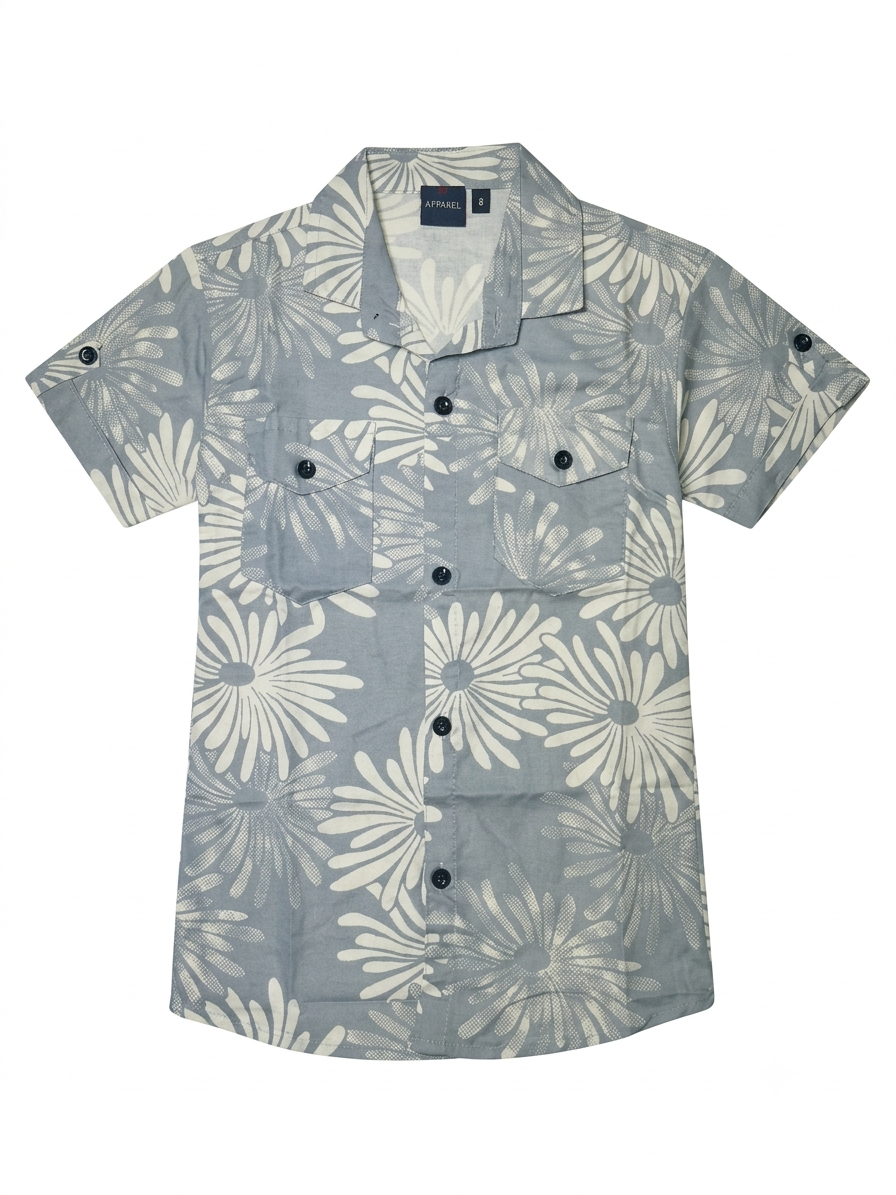 Boys Grey Floral Casual Shirt